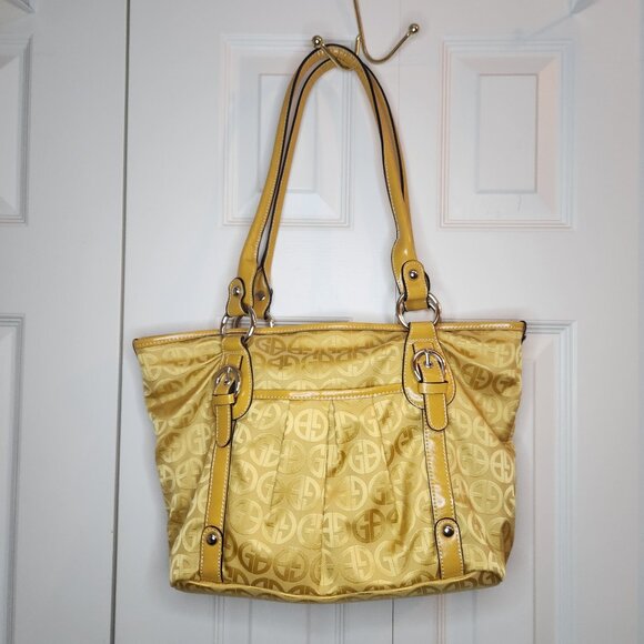 Giani Bernini NEW Gold Logo Tote Bag Faux Leather & Fabric Shoulder Purse NWOT - Picture 1 of 14